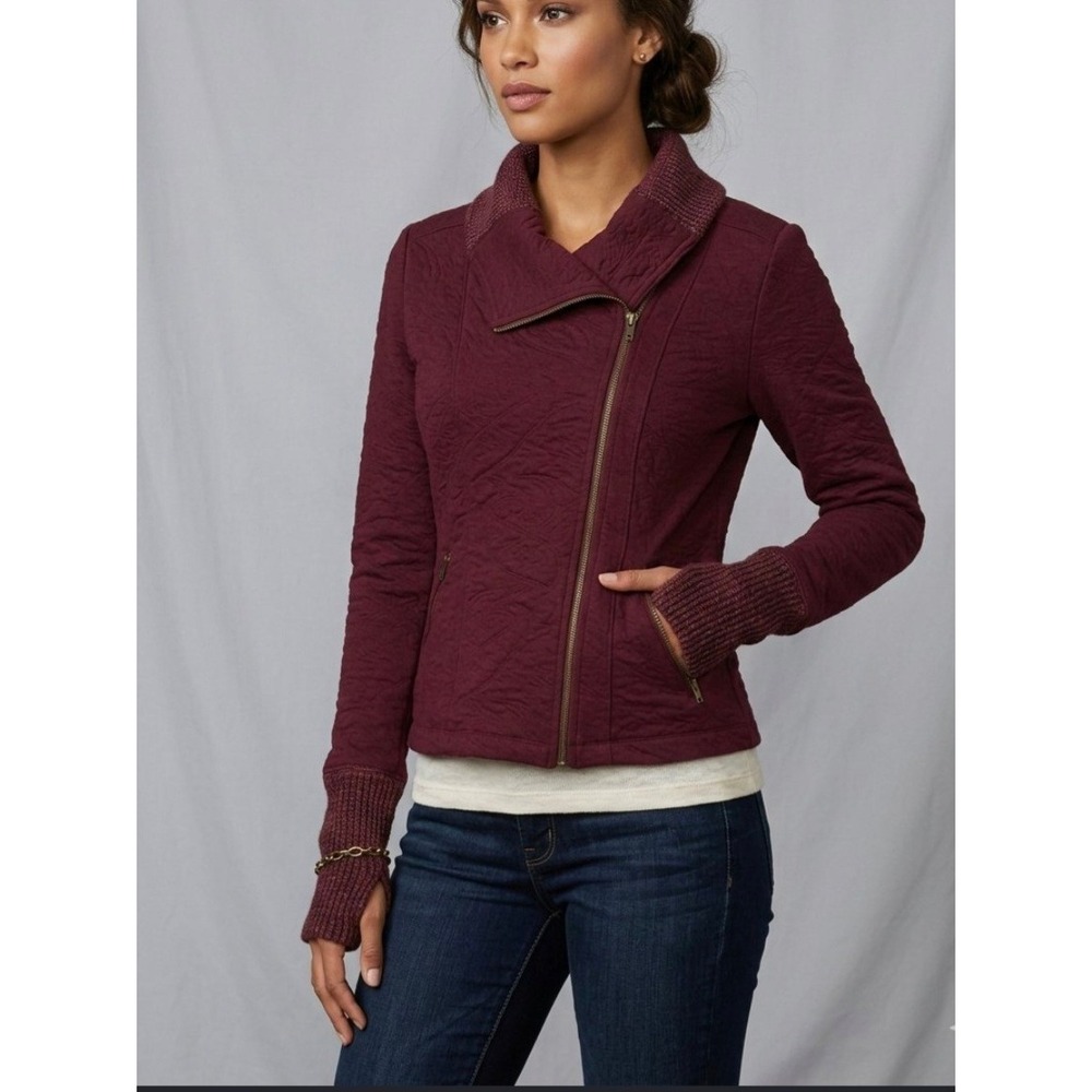 Anthropologie Saturday Sunday Burgundy Matelasse Quilted Moto Jacket Small